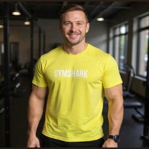 S👕 GYMSHARK Men's Work Yellow T-Shirt Tee